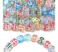 KitBeads Lot de 50 dés transparents aléatoires en acrylique à six côtés pour la fabrication de bijoux, bracelets, colliers, travaux manuels