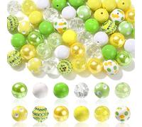 KitBeads Lot de 50 grosses perles colorées en acrylique pour la fabrication de bijoux - 20 mm - Vert et jaune