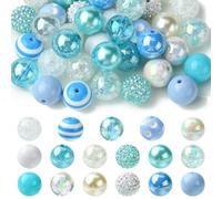 KitBeads Lot de 50 grosses perles en acrylique bleu océan aléatoires de 20 mm pour la fabrication de bijoux, porte-clés, bracelets, travaux manuels