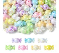 KitBeads Lot de 50 perles en forme de bonbons 7 styles - Couleur AB - Perles en acrylique pour la fabrication de bijoux, bracelets, travaux manuels