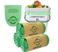 KITBEST Sacs poubelle compostables 6 L 150 sacs poubelle biodégradables avec certification EN13432, compost domestique, sacs poubelles de cuisine