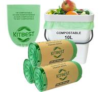 KITBEST Sacs poubelle compostables de 10 L, 150 sacs poubelle biodégradables avec certification EN13432, compost domestique, sacs poubelles de cuisine