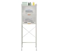Kitchen 3-Tier Over Toilet Bathroom Organizer Storage Cabinet with Glass Doors and Adjustable Shelf Freestanding Above Over Toilets Cabinets for Toilet Laundry Room Kitchens