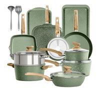 Kitchen Academy 17 Pièces Poêles et Casseroles à Induction Vert | Revêtement en Granit Antiadhésive Batterie de Cuisine à Induction, Cuisinières non Toxique avec Couvercles en Verre