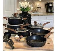 Kitchen Academy Batterie de cuisine à induction 12 pièces antiadhésives en granit noir