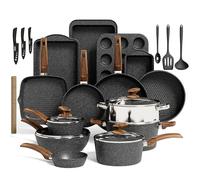 KITCHEN ACADEMY BETTER LIVING THROUGH COOKING PERFECTION Ensemble de casseroles et poêles pour induction de cuisine - Lot de 30 casseroles et poêles en granit noir avec revêtement anti-adhésif