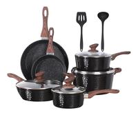 Kitchen Academy Ensemble de casseroles et poêles à induction antiadhésives - 12 pièces - Batterie de cuisine antiadhésive - Noir martelé