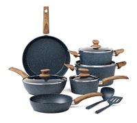 Kitchen Academy Ensemble de casseroles et poêles antiadhésives - 12 pièces pour induction - Granit bleu