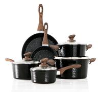 Kitchen Academy Ensemble de casseroles et poêles antiadhésives - 15 pièces noires pour induction, ensemble de poêles martelées saines et non toxiques