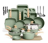 Kitchen Academy Ensemble de casseroles et poêles antiadhésives, 30 pièces pour induction, ustensiles de cuisine et ustensiles de cuisson, revêtement en granit vert