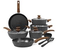 Kitchen Academy Lot Poele et Casserole Induction, Set Poele et Casserole Induction 12 Pièces Batterie de Cuisine avec Couvercle, Revêtement Antiadhésif