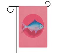 Kitchen Art - Un seul poisson sur un drapeau de jardin rose vif - Vacances saisonnières - Double face - Pour maison, cour - 32 x 47 cm
