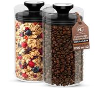 Kitchen&CO - Bocaux de rangement sous vide avec couvercle pour un total de 1 kg de grains de café, stockage hermétique, en verre, sans BPA, verre borosilicate, stockage durable (lot