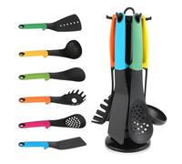 Kitchen Cooking By Ohanian Ustensiles Multi Color Set de 6 outils de haute qualité sur support rotatif Comprend une louche cuillère écumoire cuillère fendue Turner fourchette à spaghetti