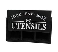 Kitchen Counter Utensil Holder - Wooden Kitchen Counter Utensil Holder, Box | 3 Compartments Organizer | Large Storage | For Cooking Spoon Fork Knife Spatula Home Farmhouse Decor Countertop