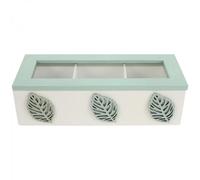 Kitchen Countertop Compatible Tea Organizer, Wooden Tea Bag Organizer, Rectangular, Rustic, Farmhouse Style, Light Green