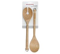 Kitchen Craft KitchenAid Ensemble de couverts à salade en bouleau, pinces à salade, fourchette et cuillère en bois de bouleau, idéal pour mélanger les salades et servir le dîner, 30 cm KQR713OHE