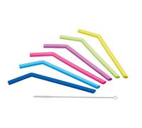 Kitchen Craft - Lot de 6 Pailles Réutilisables en Silicone Multicolores et leur Tige Nettoyante en Inox, 25 cm