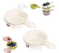 Kitchen Dual-Layer Draining Basket with Handle, Double Drain Plastic Fruit Washing Bowl, Drain Storage Baskets for Kitchen Washing Various Fruits Vegetables (White*2)