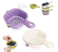 Kitchen Dual-Layer Draining Basket with Handle, Double Drain Plastic Fruit Washing Bowl, Drain Storage Baskets for Kitchen Washing Various Fruits Vegetables (Purple+White)