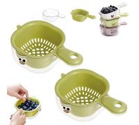 Kitchen Dual-Layer Draining Basket with Handle, Double Drain Plastic Fruit Washing Bowl, Drain Storage Baskets for Kitchen Washing Various Fruits Vegetables (Green*2)