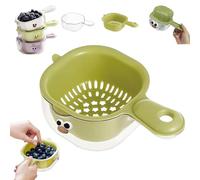Kitchen Dual-Layer Draining Basket with Handle, Double Drain Plastic Fruit Washing Bowl, Drain Storage Baskets for Kitchen Washing Various Fruits Vegetables (Green)