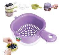 Kitchen Dual-Layer Draining Basket with Handle, Double Drain Plastic Fruit Washing Bowl, Drain Storage Baskets for Kitchen Washing Various Fruits Vegetables (Purple)