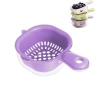 Kitchen Dual Layer Draining Basket with Handle, Fruit Washing Bowl with Strainer Plastic Vegetable for Berries, Vegetables, Fruits (Purple)