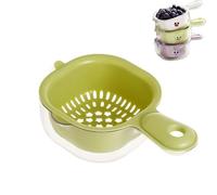 Kitchen Dual Layer Draining Basket with Handle, Fruit Washing Bowl with Strainer Plastic Vegetable for Berries, Vegetables, Fruits (Green)