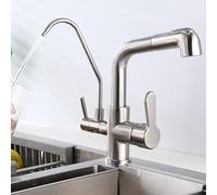 Kitchen Faucet 3 Way, Kitchen Sink Faucet with Pull Out Spray, Swivel Purified Water Hot and Cold 2 Handles Brass 3 Way Filter Faucet for Kitchen Sink-Brushed