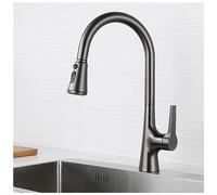 Kitchen Faucet Pull Down Modern Single Hole Single Handle High Arc Stainless Steel Brushed Nickel Kitchen Sink Faucets with Pull Out Sprayer (Color : Gray, Size : 42cm)