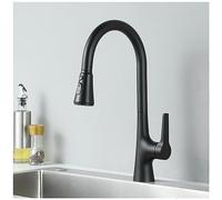 Kitchen Faucet Pull Down Modern Single Hole Single Handle High Arc Stainless Steel Brushed Nickel Kitchen Sink Faucets with Pull Out Sprayer (Color : Black, Size : 42cm)