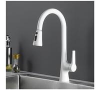 Kitchen Faucet Pull Down Modern Single Hole Single Handle High Arc Stainless Steel Brushed Nickel Kitchen Sink Faucets with Pull Out Sprayer (Color : White, Size : 42cm)