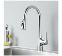 Kitchen Faucet Pull Down Modern Single Hole Single Handle High Arc Stainless Steel Brushed Nickel Kitchen Sink Faucets with Pull Out Sprayer (Color : Silver, Size : 42cm)