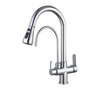Kitchen Faucet with Drinking Water Faucet, High Arc Pull Down 3-Ways Kitchen Sink Faucet, Solid Brass Dual Handle Cold and Hot Mixer Tap Filter Purifier Faucets,Black