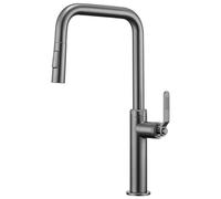 Kitchen Faucet with Pull Down Sprayer, Brass 360° Rotation Out Sink 2 Spray Modes, Single Handle Hot and Cold Mixer Tap, Hole Deck Mount,Gun Gray (Chrome)