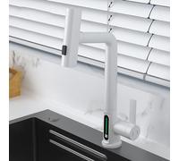 Kitchen Faucet with Pull Down Sprayer Digital Display Brass Hot and Cold Water Swivel Single Hole Single Handle Kitchen Sink Faucet-Chrome