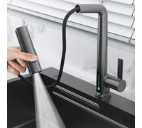 Kitchen Faucet with Pull Down Sprayer Digital Display Brass Hot and Cold Water Swivel Single Hole Single Handle Kitchen Sink Faucet-Chrome
