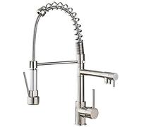 Kitchen Faucet with Pull Down Sprayer Pull Out Spring Kitchen Faucets Commercial Kitchen Sink Faucet Hot and Cold Water Deck Mounted Brass Sink Tap 2 Spout with Standard Fittings