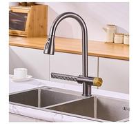 Kitchen Faucet with Pull Down Sprayer, Waterfall Kitchen Sink Faucets, Stainless Steel High Arc Brushed Nickel Faucet, Silicone Waterfall Outlet (Color : Gray, Size : 42cm)