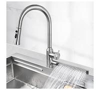 Kitchen Faucet with Pull Down Sprayer, Waterfall Kitchen Sink Faucets, Stainless Steel High Arc Brushed Nickel Faucet, with Deck, Silicone Waterfall Outlet