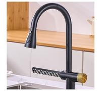 Kitchen Faucet with Pull Down Sprayer, Waterfall Kitchen Sink Faucets, Stainless Steel High Arc Brushed Nickel Faucet, Silicone Waterfall Outlet (Color : Black, Size : 42cm)