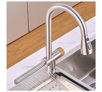 Kitchen Faucet with Pull Down Sprayer, Waterfall Kitchen Sink Faucets, Stainless Steel High Arc Brushed Nickel Faucet, Silicone Waterfall Outlet (Color : Silver, Size : 42cm)