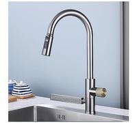 Kitchen Faucet with Pull Down Sprayer, Waterfall Kitchen Sink Faucets, Stainless Steel High Arc Brushed Nickel Faucet, Silicone Waterfall Outlet