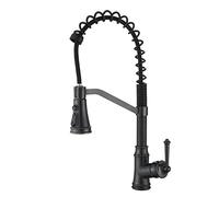 Kitchen Faucet with Pull-Out Sprayer, Kitchen Sink Mixer Tap, Brass Swivel Spout for Hot and Cold Water, Black