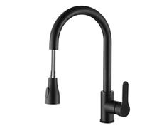 Kitchen Faucets Brushed Nickel Pull Out Kitchen Sink Water Tap Deck Mounted Mixer Stream Sprayer Head Hot Cold Taps Sliver(Black)