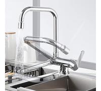Kitchen Faucets Folding Inside Window Swivel Brass Hot Water and Cold Water Single Hole Shower Pattern Kitchen Sink Faucets-Black