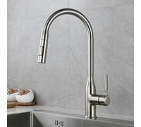 Kitchen Faucets with Pull Down Spray Brass Hot and Cold Water Dual Mode Single Hole Swivel Kitchen Faucet Pull Down-Oatmeal Color