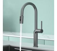 Kitchen Faucets with Pull Down Sprayer Brass 3 Mode Swivel Single Hole Kitchen Sink Faucet-Grey