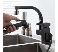 Kitchen Faucets with Pull Out Spray Black Telescopic Spray Gun Brass Rotating Hot and Cold Water Kitchen Sink Faucet-Single Mode
